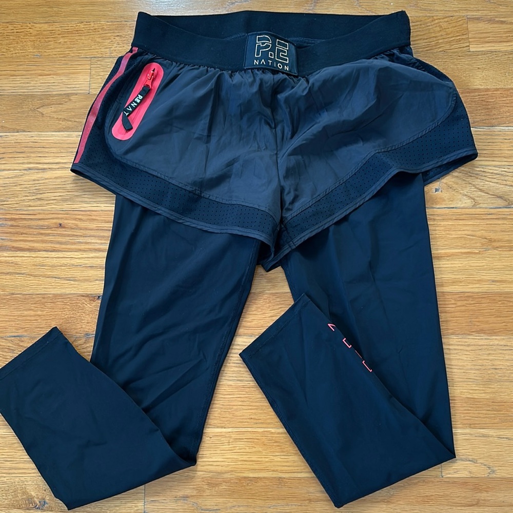 P.E NATION Leggings with Shorts black and red, size large